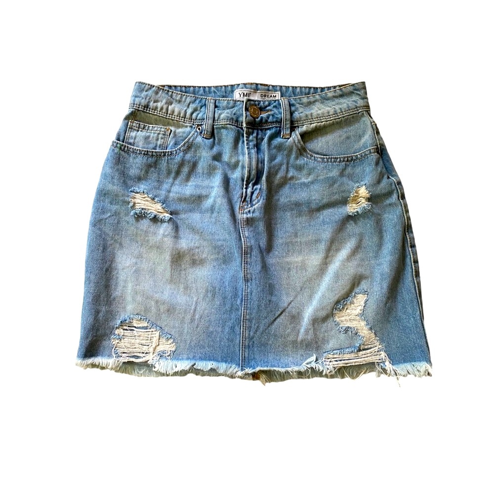 YMI Women’s Distressed Jean Mini Skirt (S)